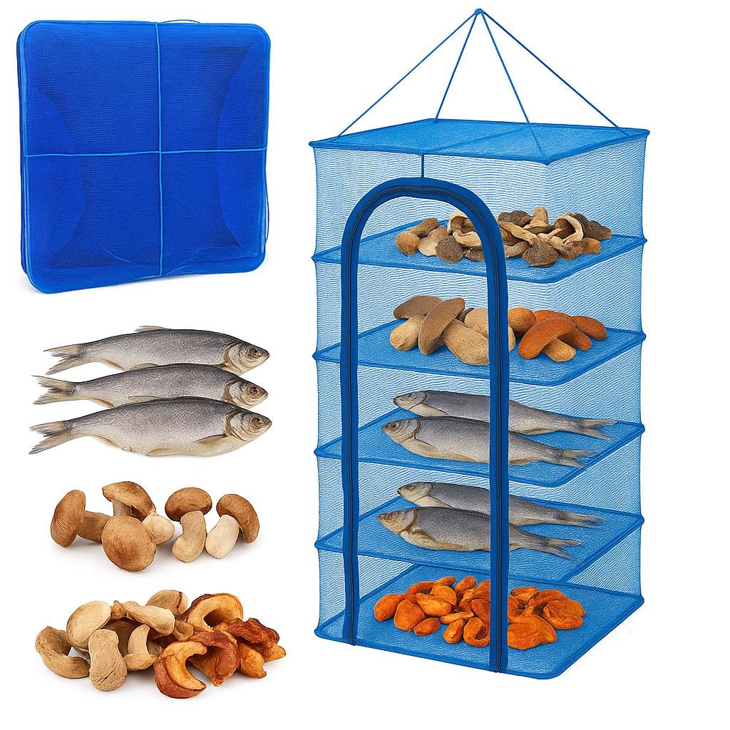Складна сітка для сушіння риби, фруктів та грибів (50х50х90 см) / П'ятиярусна сушарка для овочів