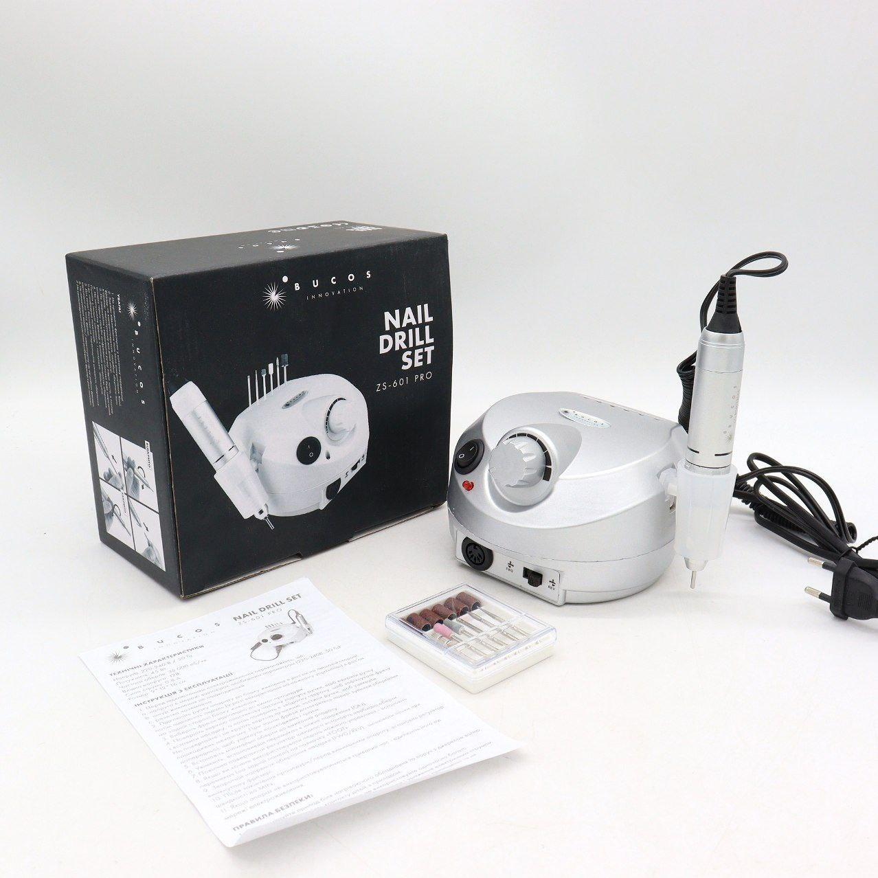 Фрезер для манікюру BUCOS ZS-601 PRO SILVER на 45 Вт 35000 об/хв, Срібний / Апарат для манікюру та педикюру