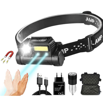 Налобний ліхтар із датчиком руху, BL-123 XPE+COB, з USB / Акумуляторний ліхтар із червоним світлом та магнітом