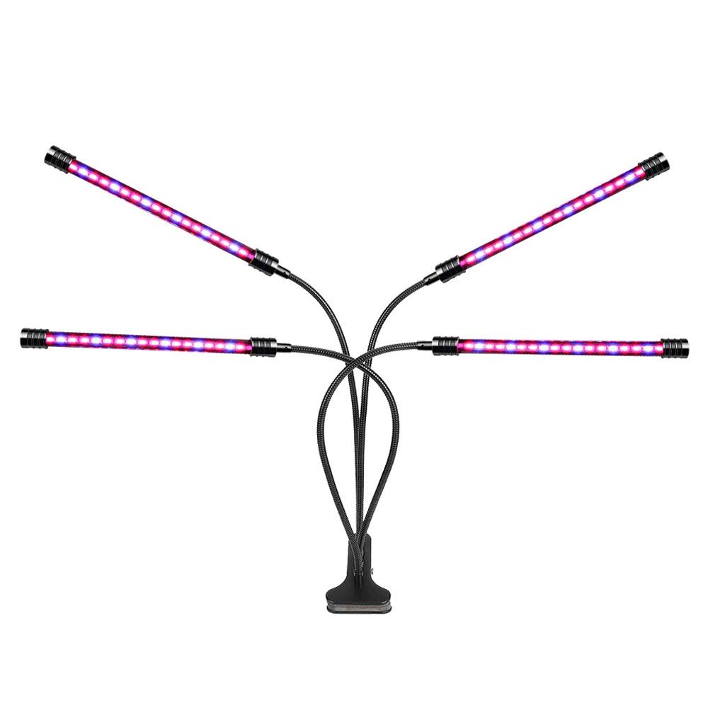 Ультрафіолетова фітолампа з таймером, 4 головки, від USB, 40 Вт / Гнучкий фітосвітильник для рослин