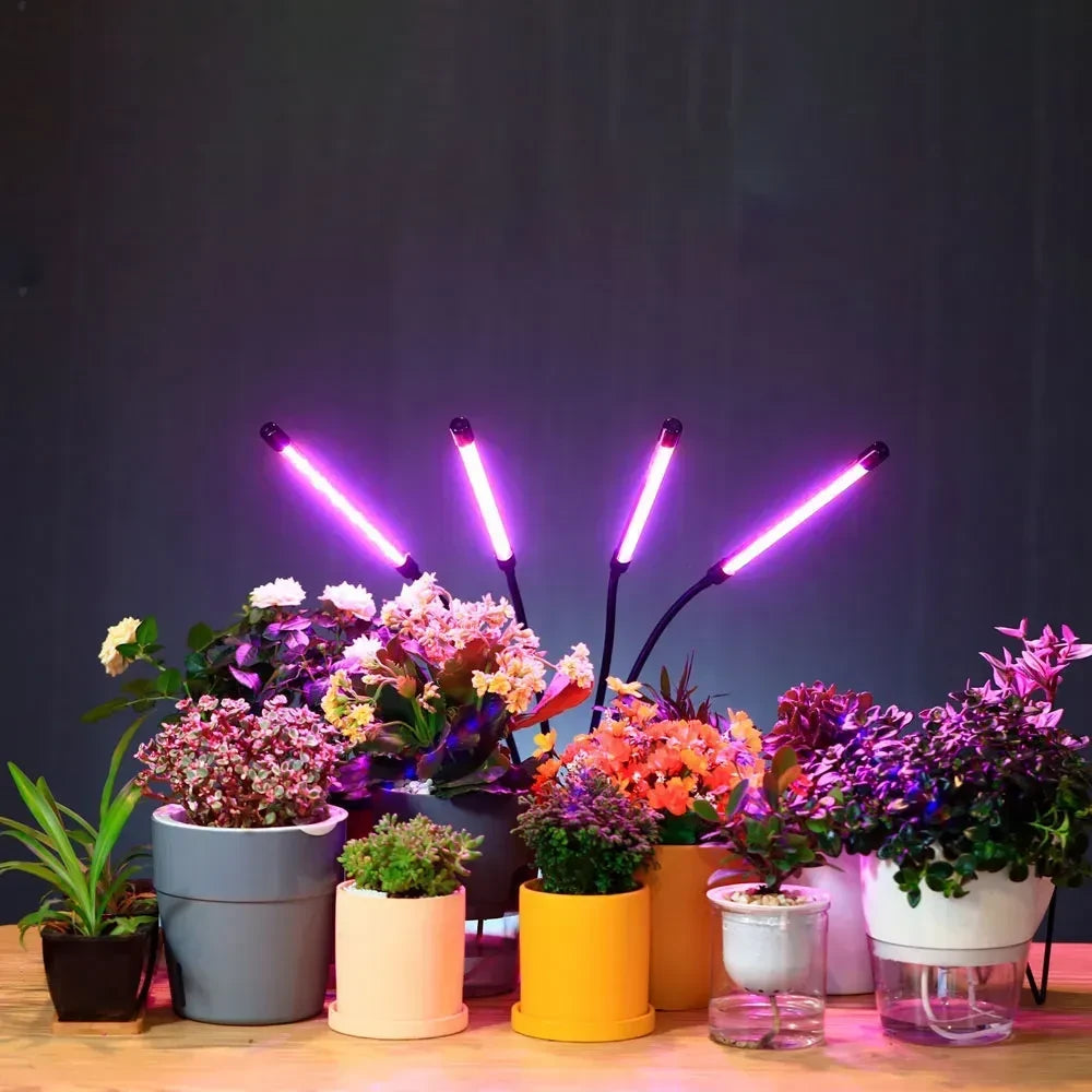 Ультрафіолетова фітолампа з таймером, 4 головки, від USB, 40 Вт / Гнучкий фітосвітильник для рослин