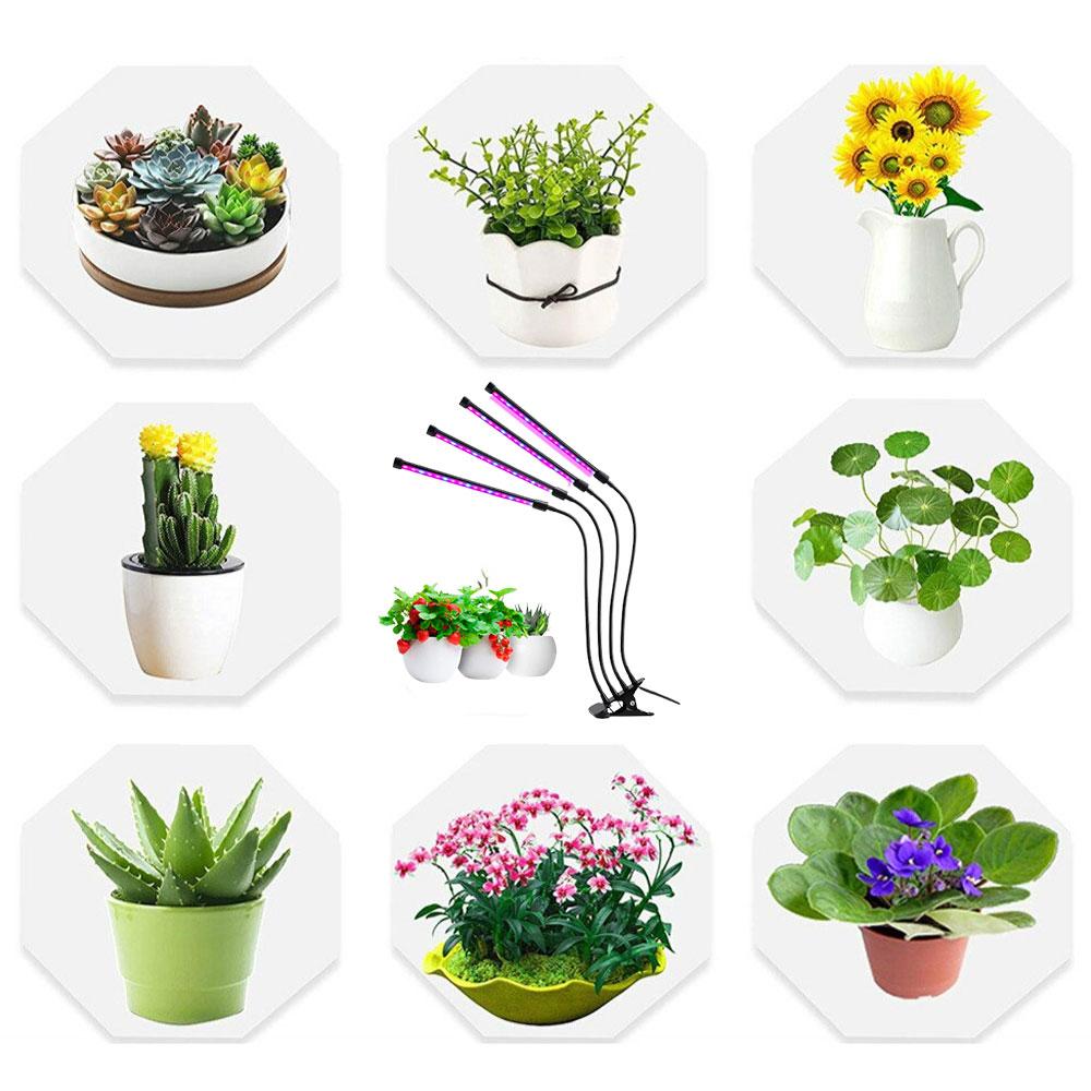 Ультрафіолетова фітолампа з таймером, 4 головки, від USB, 40 Вт / Гнучкий фітосвітильник для рослин