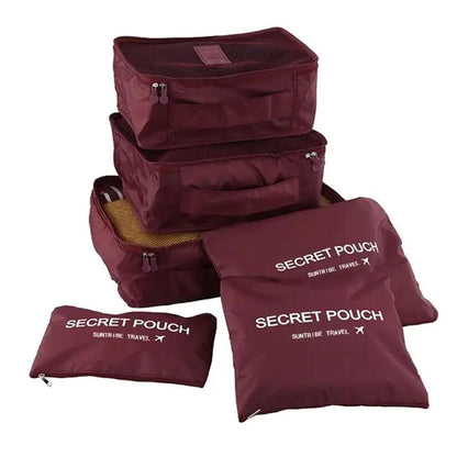 Набір дорожніх органайзерів 6шт Secret Pouch, Бордовий / Органайзери для подорожей