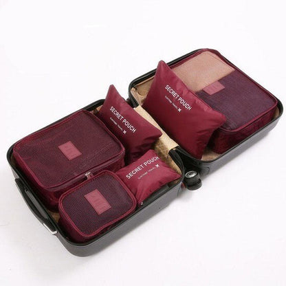 Набір дорожніх органайзерів 6шт Secret Pouch, Бордовий / Органайзери для подорожей
