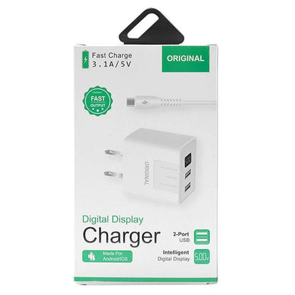 Зарядний пристрій адаптер на 2 USB та LED дисплеєм, 220В,QC03 5740 / Швидка зарядка для телефону