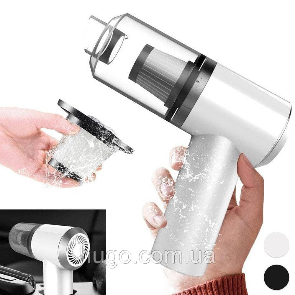 Автомобільний пилосос 2в1 Vacuum cleaner, Білий / Ручний пилосос з насадками та підсвічуванням