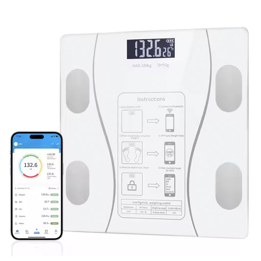 Ваги розумні підлоги Bluetooth до 180 кг A-8003, Білі / Електронні смарт фітнес ваги з додатком