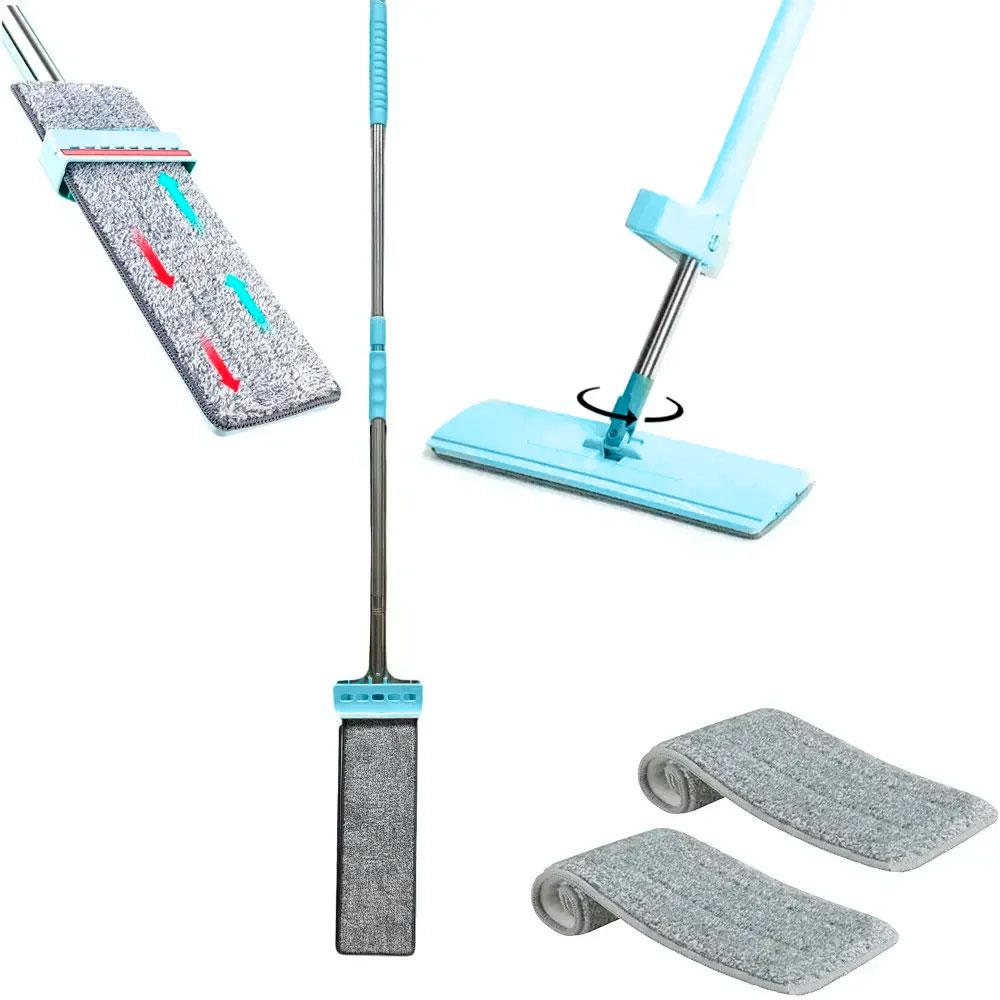 Швабра ледар для швидкого прибирання з віджимом з насадками Spin Mop 360, Блакитна / Швабра з самовіджимом