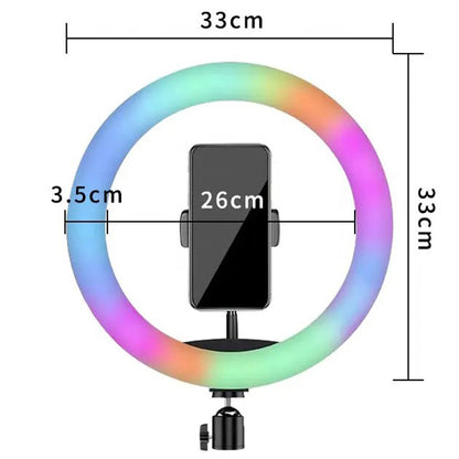 Кільцева лампа RGB, 33см, з тримачем для телефону MJ33 / Різнокольорова лампа кільце / LED лампа для фото