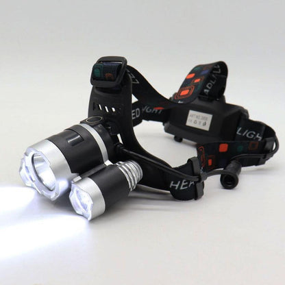 Ліхтарик налобний RJ-3000 Т6+2XPE, 2 акумулятори / Потужний акумуляторний ліхтар на голову з 3 світлодіодами