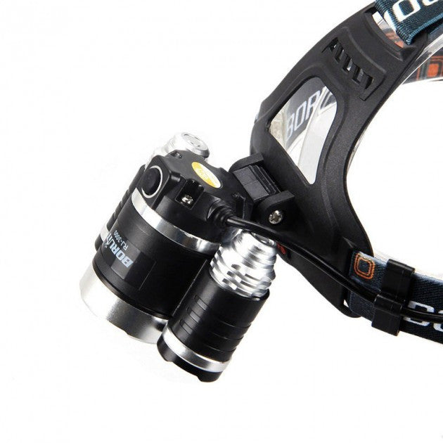 Ліхтарик налобний RJ-3000 Т6+2XPE, 2 акумулятори / Потужний акумуляторний ліхтар на голову з 3 світлодіодами