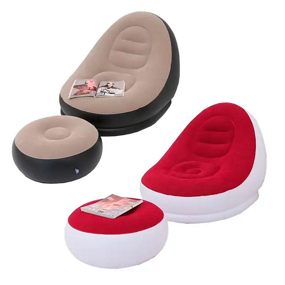 Надувний диван з пуфиком Air Sofa - 116х98х83см, Червоний / Надувне крісло з пуфиком