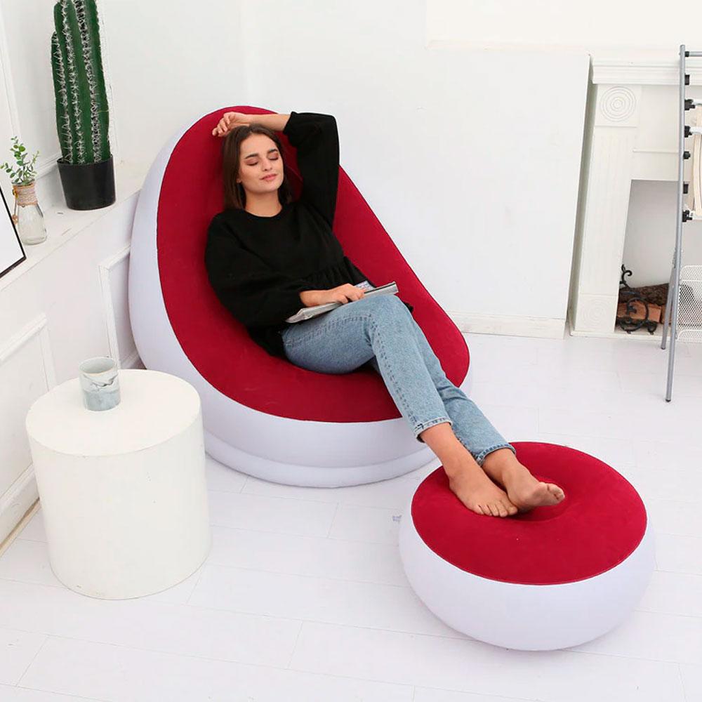 Надувний диван з пуфиком Air Sofa - 116х98х83см, Червоний / Надувне крісло з пуфиком