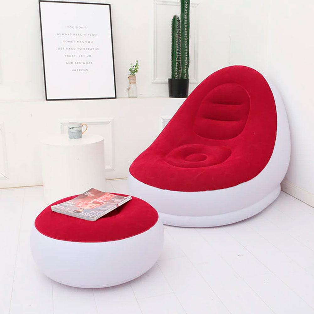 Надувний диван з пуфиком Air Sofa - 116х98х83см, Червоний / Надувне крісло з пуфиком