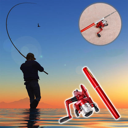 Вудка-ручка з котушкою EL-1220, Червона / Набір рибалки / Кишенькова міні вудка складна, телескопічна