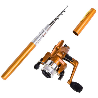 Кишенькова вудка у вигляді ручки з котушкою EL-1220, Золотиста / Рибальський набір / Міні вудка складана