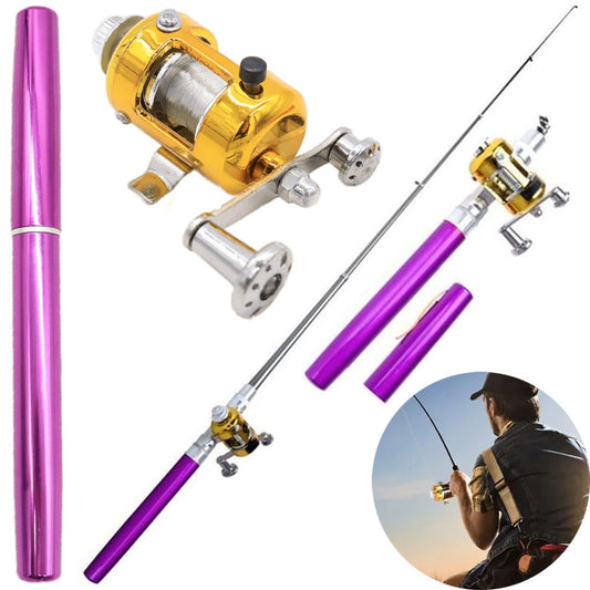 Вудка-ручка з котушкою EL-1220, Фіолетова / Набір рибалки / Кишенькова міні вудка складана, телескопічна