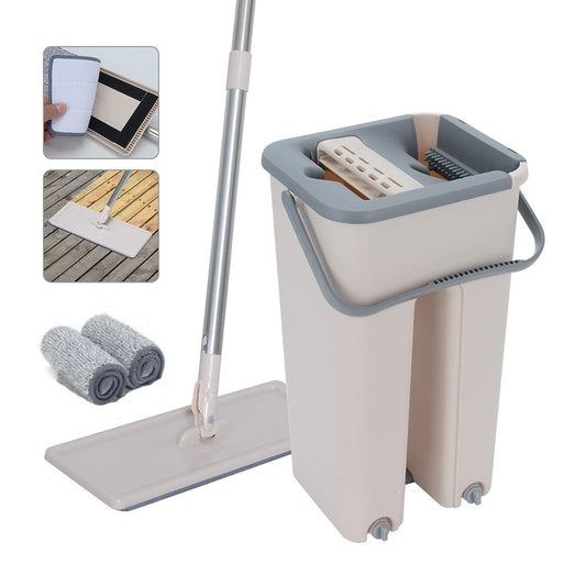 Комплект швабра та відро з самовіджимом Scratch Cleaning Mop, Світло бежева / Набір для збирання / Швабра ледарка