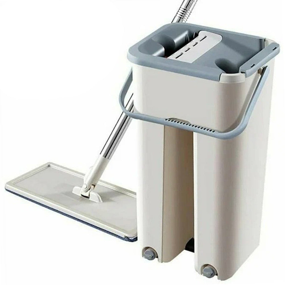 Комплект швабра та відро з самовіджимом Scratch Cleaning Mop, Світло бежева / Набір для збирання / Швабра ледарка