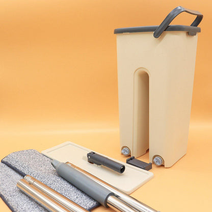 Комплект швабра та відро з самовіджимом Scratch Cleaning Mop, Світло бежева / Набір для збирання / Швабра ледарка