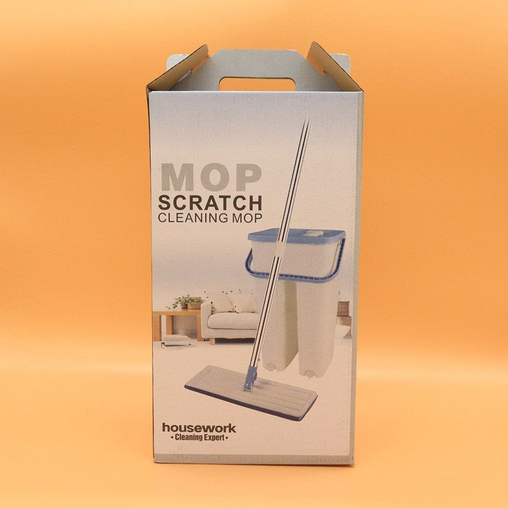 Комплект швабра та відро з самовіджимом Scratch Cleaning Mop, Світло бежева / Набір для збирання / Швабра ледарка
