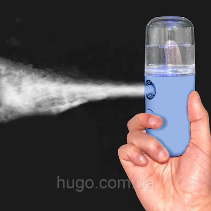 Зволожувач для обличчя 30 мл з підсвічуванням Nano Mist, Блакитний / Портативний нано спрей для шкіри / Ультразвуковий міні