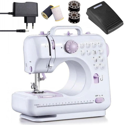 Швейна машинка 12в1 з оверлоком та педаллю FHSM-505 / Портативна машинка швейна / Міні-швейна машинка