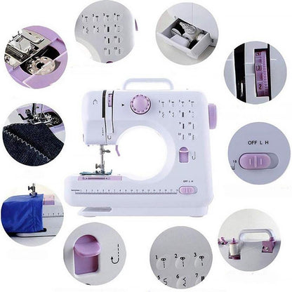 Швейна машинка 12в1 з оверлоком та педаллю FHSM-505 / Портативна машинка швейна / Міні-швейна машинка