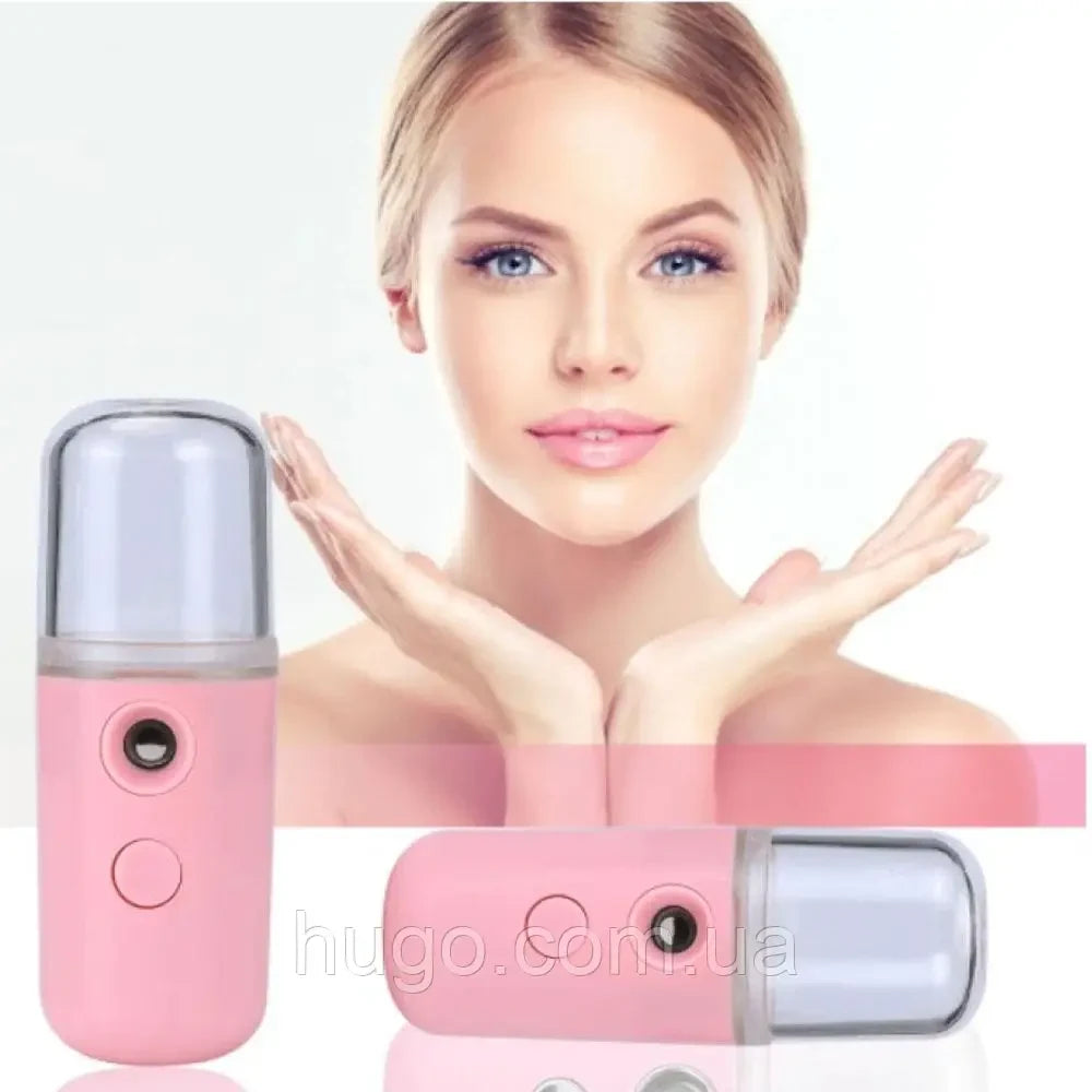 Зволожувач для шкіри обличчя 30 мл ультразвуковий Nano Mist, Рожевий / Портативний нано спрей