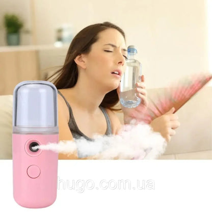 Зволожувач для шкіри обличчя 30 мл ультразвуковий Nano Mist, Рожевий / Портативний нано спрей