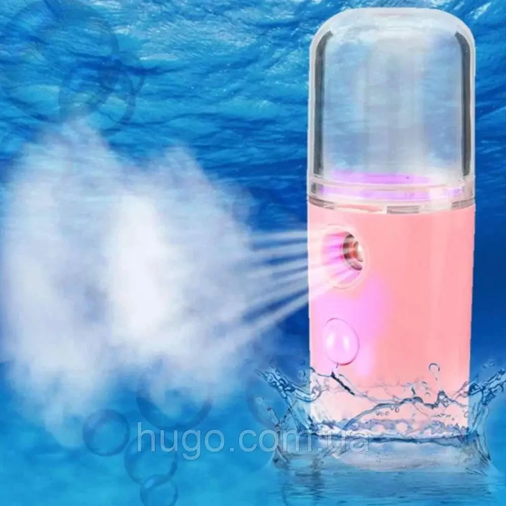 Зволожувач для шкіри обличчя 30 мл ультразвуковий Nano Mist, Рожевий / Портативний нано спрей