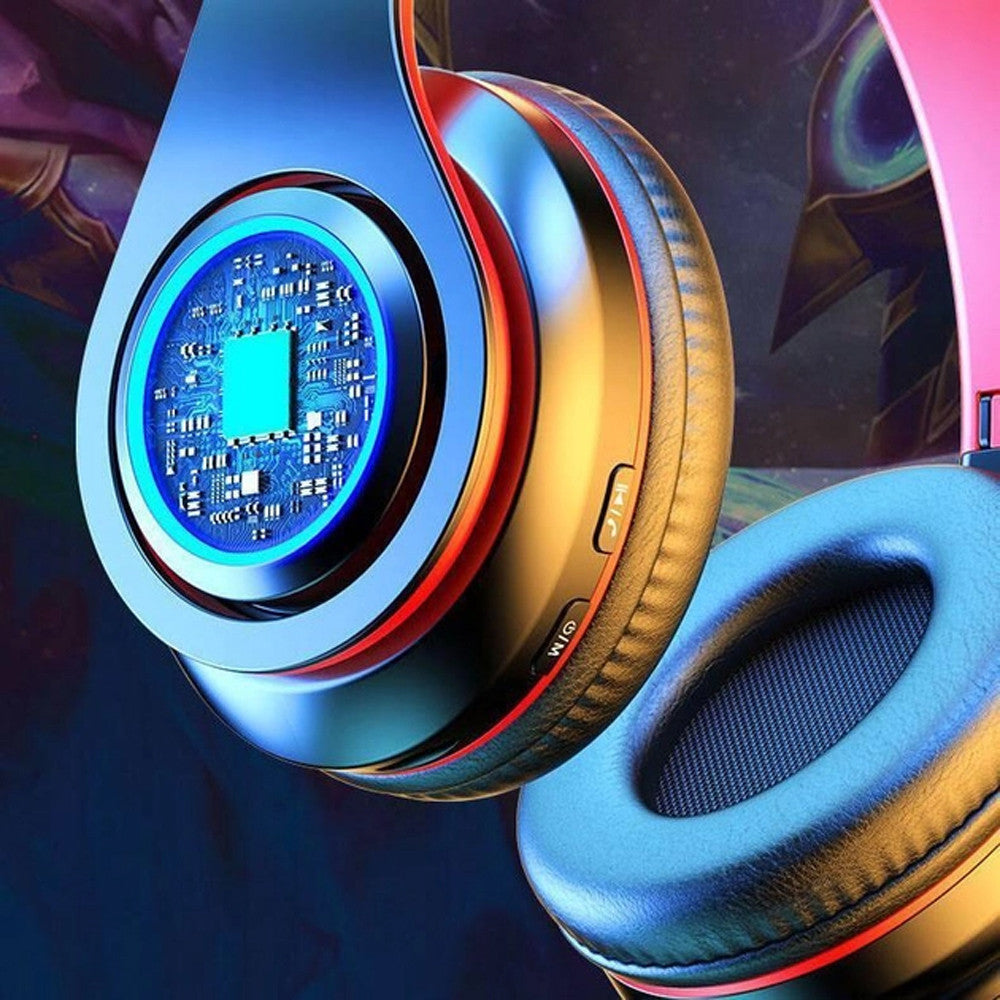 Бездротові навушники B39, з мікрофоном, Чорний з червоним / Bluetooth навушники з LED підсвічуванням, SD, AUX