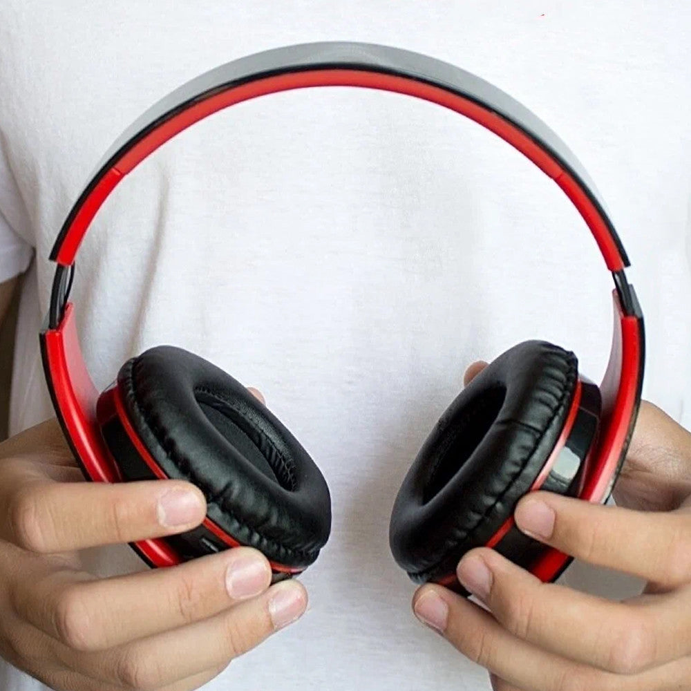 Бездротові навушники B39, з мікрофоном, Чорний з червоним / Bluetooth навушники з LED підсвічуванням, SD, AUX