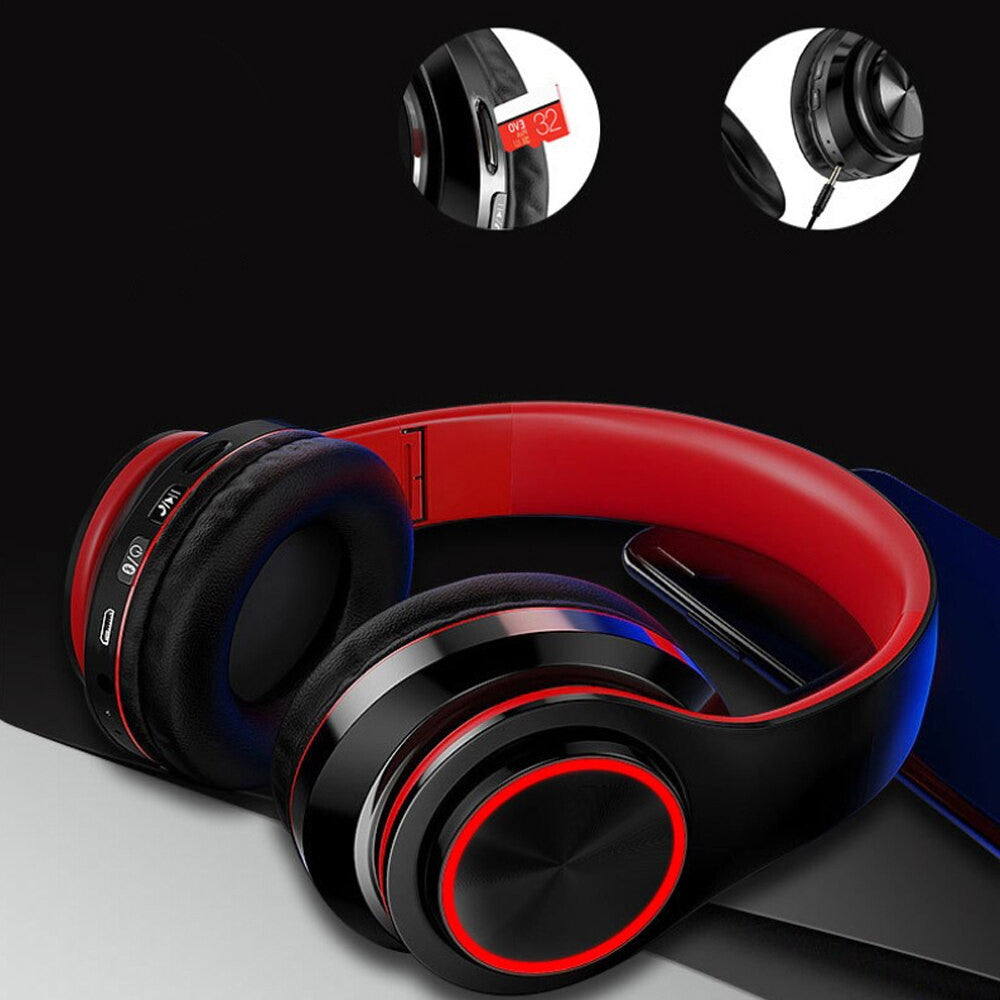 Бездротові навушники B39, з мікрофоном, Чорний з червоним / Bluetooth навушники з LED підсвічуванням, SD, AUX