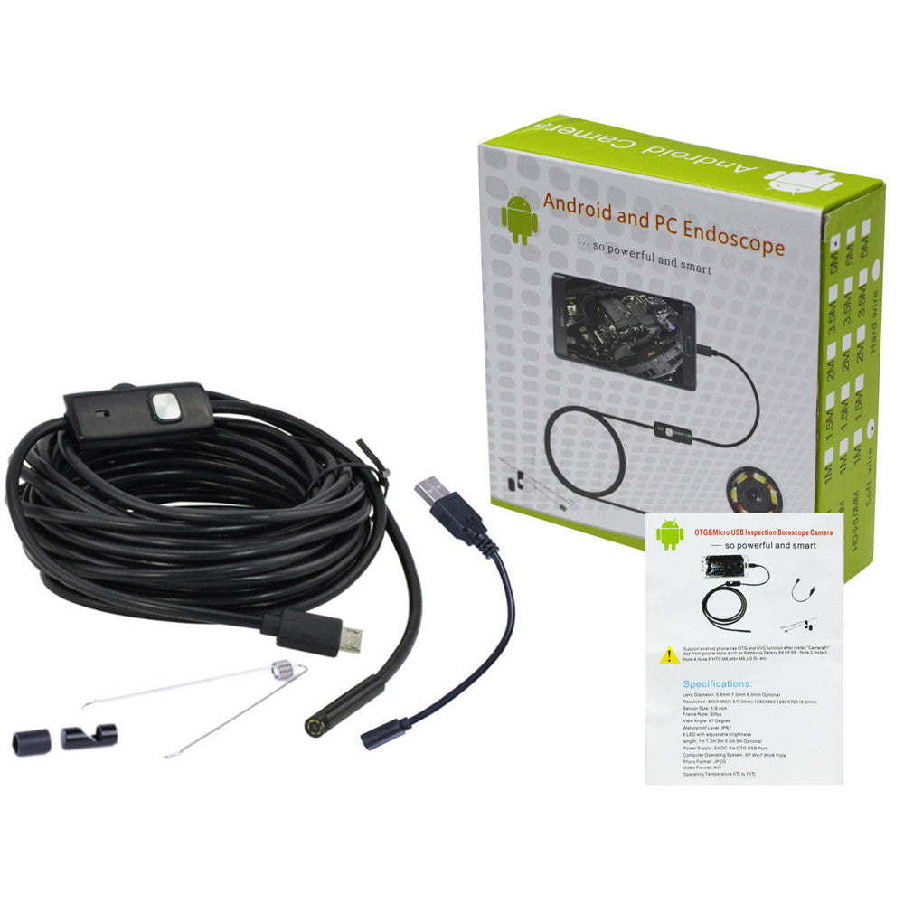 Ендоскоп міні камера для смартфона, 5м / Ендоскопічна гнучка USB-камера / Бороскоп
