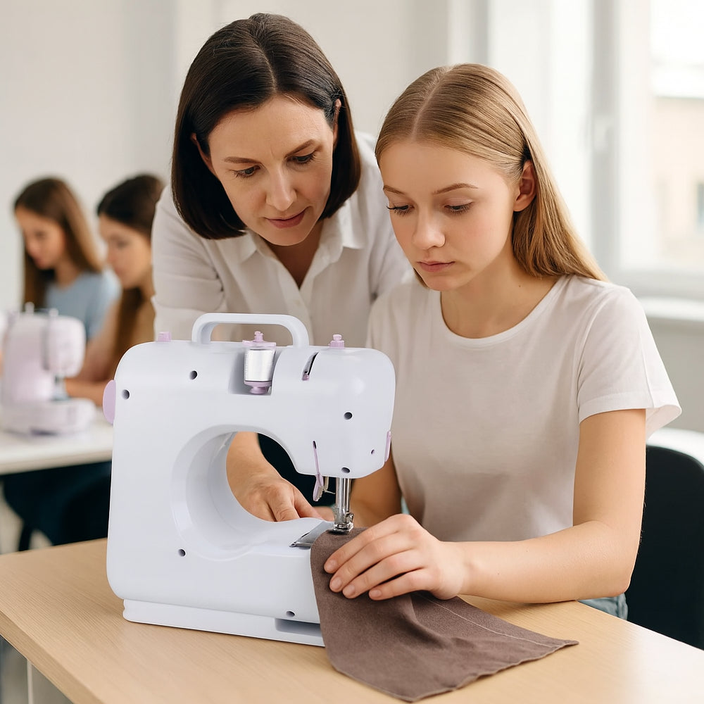 Швейна машинка з педаллю та оверлоком, FHSM 505/ Міні швейна машинка / Портативна машинка для шиття