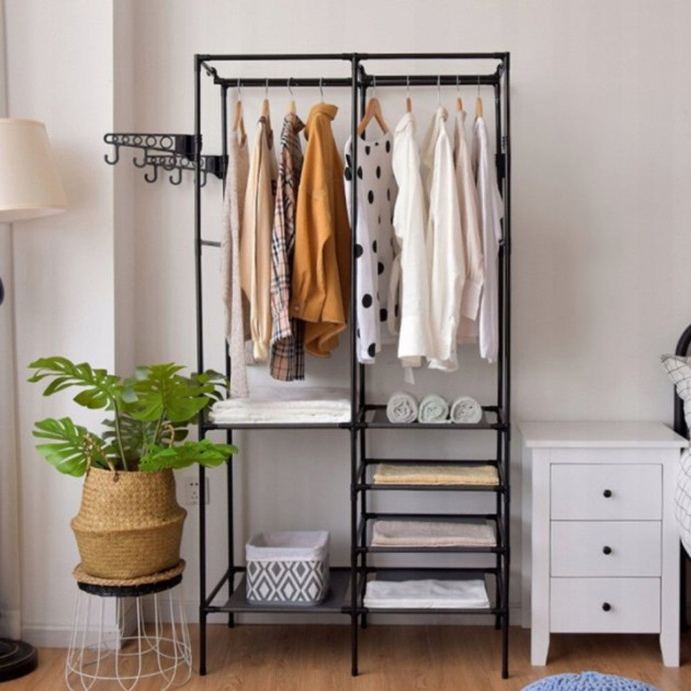 Вішалка стійка для одягу (157х105х80 см) Simple Coat Rack Double Row / Телескопічна вішалка з полицями