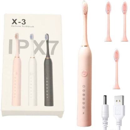 Ультразвукова зубна щітка з 4-ма насадками, Х-3, Рожева / Електрична зубна щітка