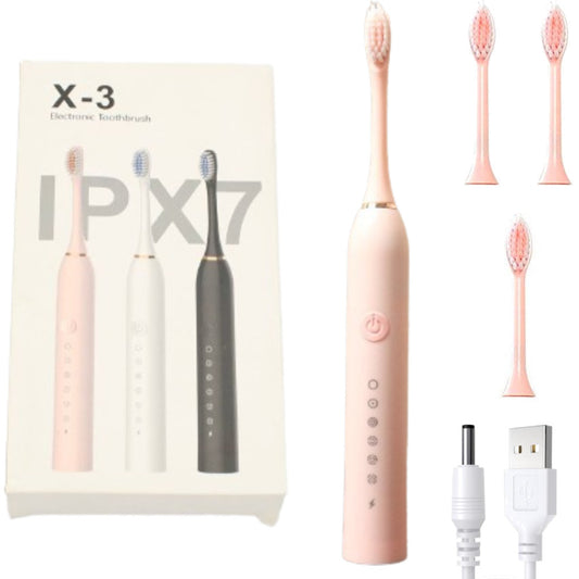 Ультразвукова зубна щітка з 4-ма насадками, Х-3, Рожева / Електрична зубна щітка