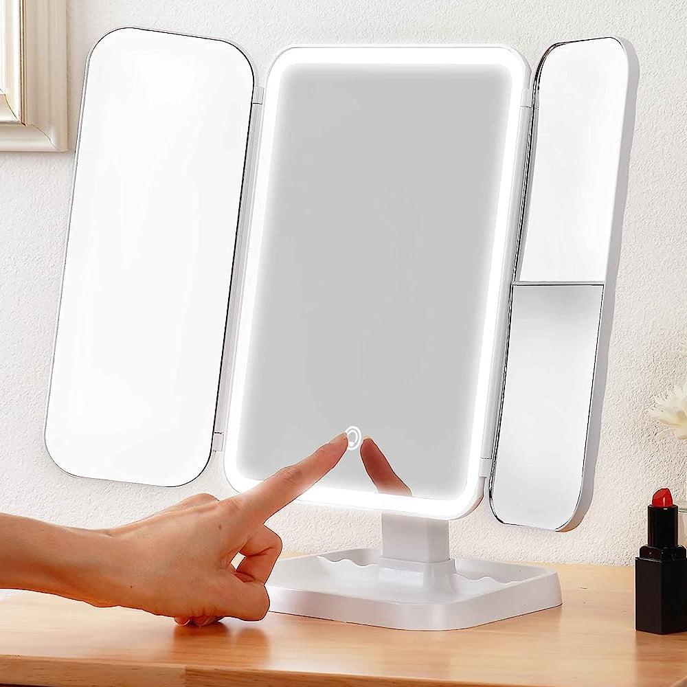 Косметичне дзеркало з LED підсвічуванням та USB, XW 810, Біле / Потрійне дзеркало сенсорне для макіяжу