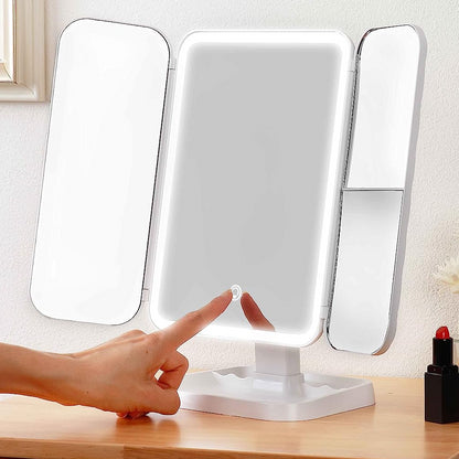 Косметичне дзеркало з LED підсвічуванням та USB, XW 810, Біле / Потрійне дзеркало сенсорне для макіяжу