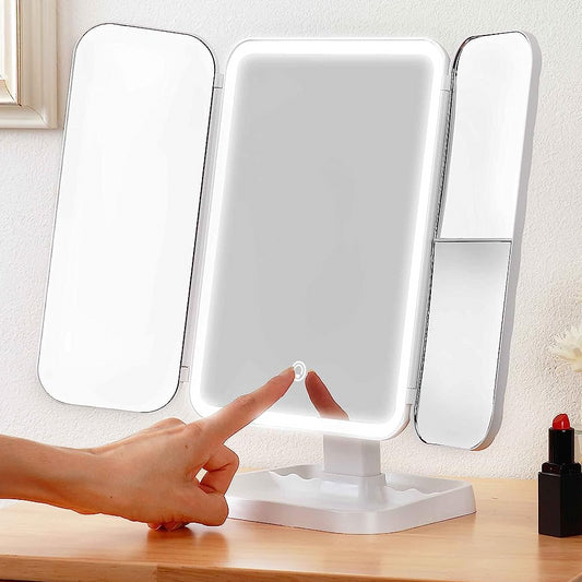 Косметичне дзеркало з LED підсвічуванням та USB, XW 810, Біле / Потрійне дзеркало сенсорне для макіяжу