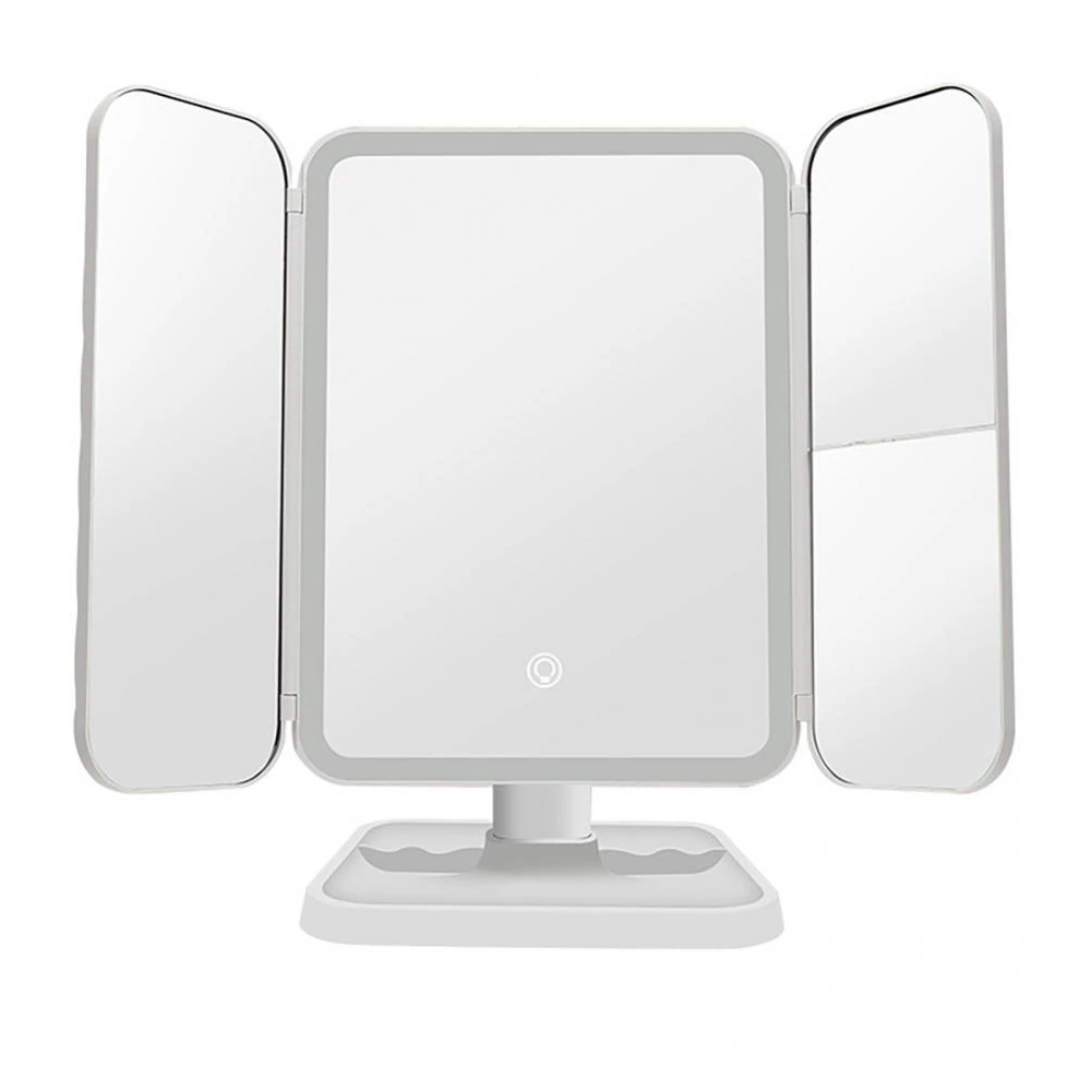 Косметичне дзеркало з LED підсвічуванням та USB, XW 810, Біле / Потрійне дзеркало сенсорне для макіяжу