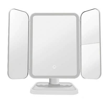 Косметичне дзеркало з LED підсвічуванням та USB, XW 810, Біле / Потрійне дзеркало сенсорне для макіяжу