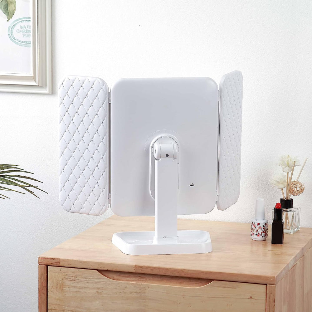 Косметичне дзеркало з LED підсвічуванням та USB, XW 810, Біле / Потрійне дзеркало сенсорне для макіяжу