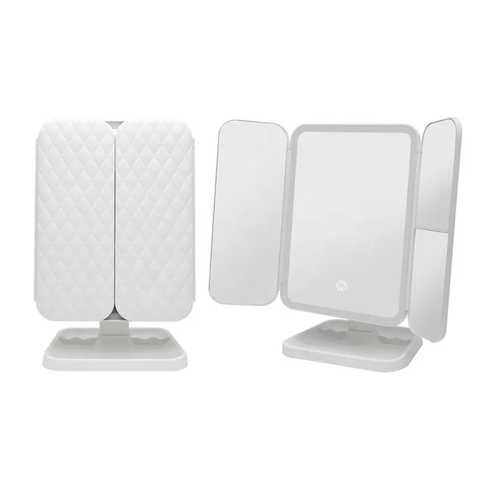 Косметичне дзеркало з LED підсвічуванням та USB, XW 810, Біле / Потрійне дзеркало сенсорне для макіяжу