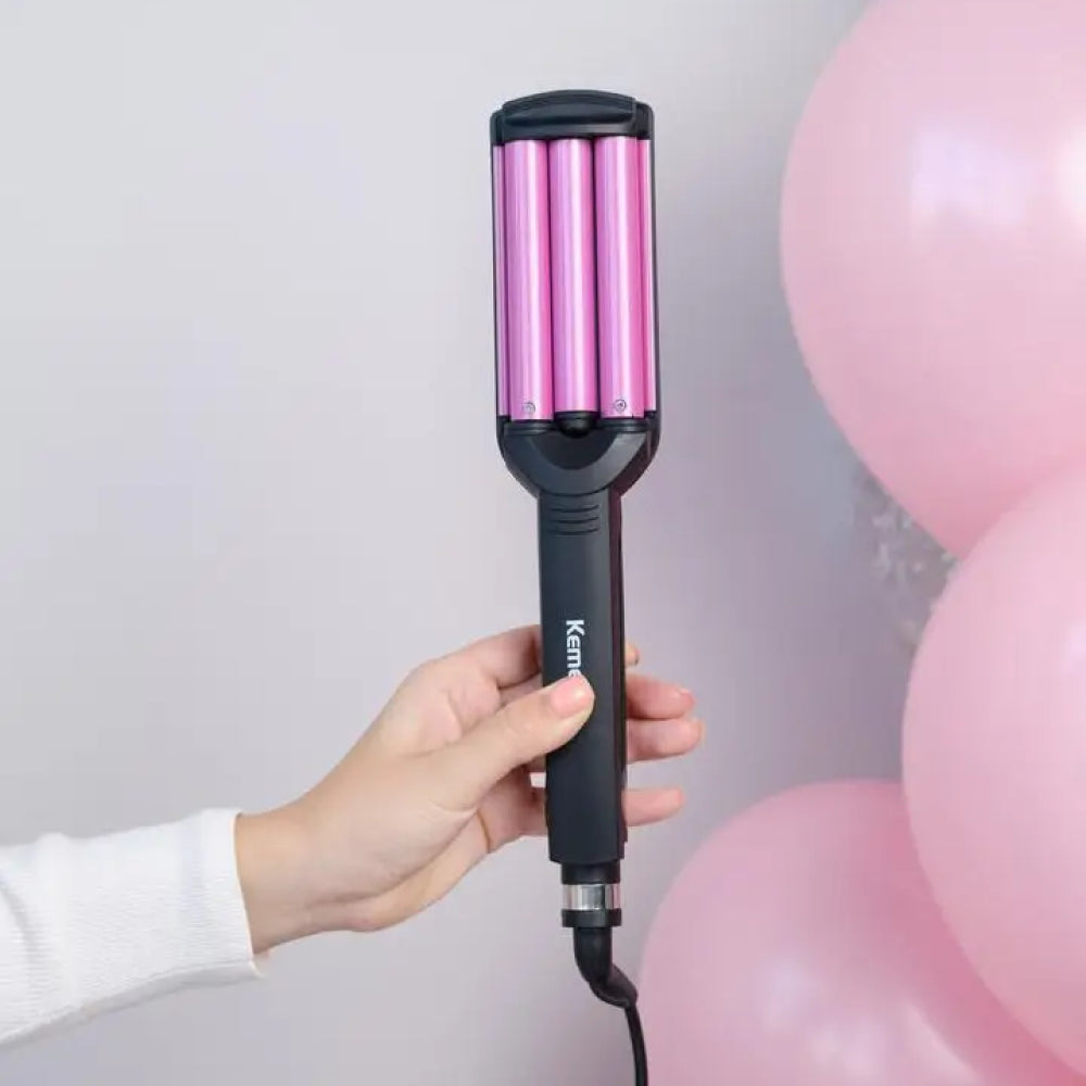 Плойка потрійна для волосся Kemei KM-2022 / Щипці для локонів з керамічним покриттям / Утюжок для укладання