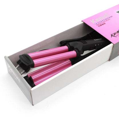 Плойка потрійна для волосся Kemei KM-2022 / Щипці для локонів з керамічним покриттям / Утюжок для укладання