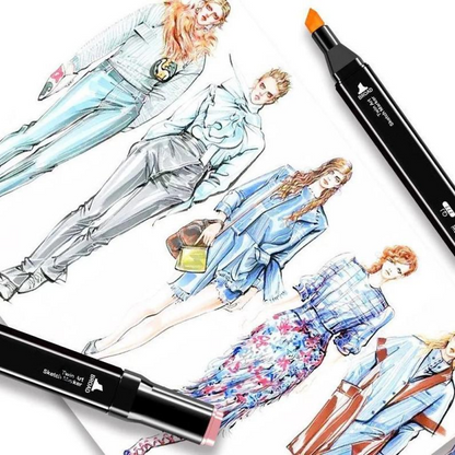 Набір маркерів для скетчингу 262 шт, в чохлі / Двосторонні скетч маркери / Маркери для малювання