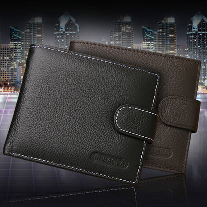 Чоловічий шкіряний гаманець Чорний, (9х11х2,5 см) Jinbaolai / Чоловічий портмоне з кнопкою